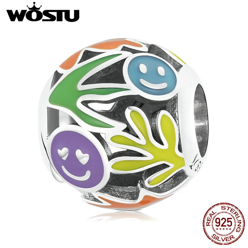 925 Silver Rainbow Smiles Grass Charm Bead Pendant Jewelry