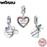 925 Silver Rainbow Heart Charm Bead Bracelet Necklace Valentine Gift