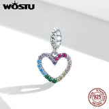925 Silver Rainbow Heart Charm Bead Bracelet Necklace Valentine Gift