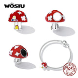 925 Silver Red Mushroom Poker Charms Beads DIY Bracelet Bangle