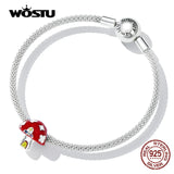 925 Silver Red Mushroom Poker Charms Beads DIY Bracelet Bangle