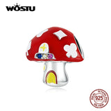 925 Silver Red Mushroom Poker Charms Beads DIY Bracelet Bangle
