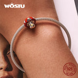 925 Silver Red Mushroom Poker Charms Beads DIY Bracelet Bangle