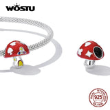 925 Silver Red Mushroom Poker Charms Beads DIY Bracelet Bangle