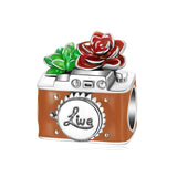 925 Silver Red Flower Beads Vintage Camera Travel Charms for Bracelet