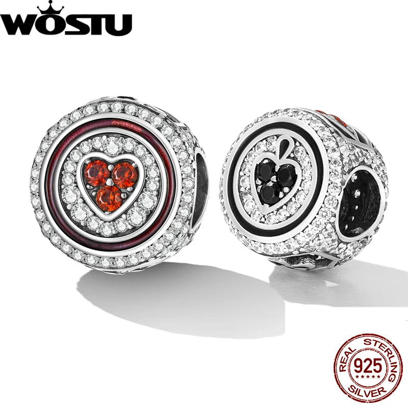 925 Silver Red Heart Charms Zircon Beads DIY Bracelet Bangle FNC620