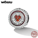 925 Silver Red Heart Charms Zircon Beads DIY Bracelet Bangle FNC620