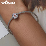 925 Silver Red Heart Charms Zircon Beads DIY Bracelet Bangle FNC620