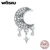 925 Silver Retro Totem CZ Star Moon Bead Pendant