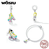925 Silver Roller Skate Charm Bead Pendant Women Jewelry