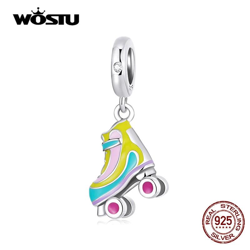 925 Silver Roller Skate Charm Bead Pendant Women Jewelry
