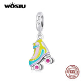 925 Silver Roller Skate Charm Bead Pendant Women Jewelry