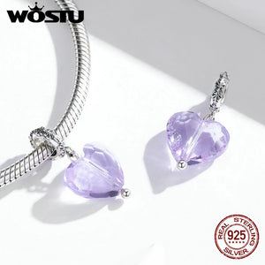 925 Sterling Silver Heart Beads Zircon Charm Bracelet Necklace Jewelry