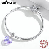 925 Sterling Silver Heart Beads Zircon Charm Bracelet Necklace Jewelry