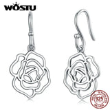 925 Sterling Silver Rose Flower Charm Drop Dangle Earrings For Women