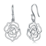 925 Sterling Silver Rose Flower Charm Drop Dangle Earrings For Women