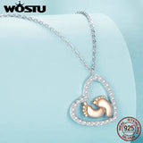 925 Silver Rose Footprint Heart Necklace for Mom