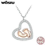 925 Silver Rose Footprint Heart Necklace for Mom
