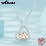 925 Silver Rose Footprint Heart Necklace for Mom