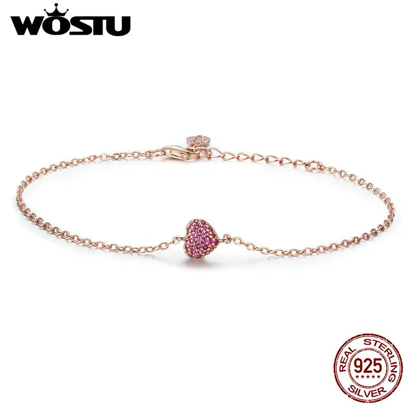 925 Silver Romantic Heart Chain Link Bracelet For Women