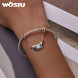 925 Silver Safety Chain Heart Opal Charms Beads Fit Bracelet