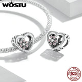 925 Sterling Silver Sakura Love Zircon Charms Bead Pendant Bracelet Necklace