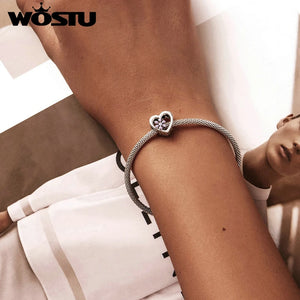 925 Sterling Silver Sakura Love Zircon Charms Bead Pendant Bracelet Necklace