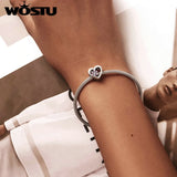 925 Sterling Silver Sakura Love Zircon Charms Bead Pendant Bracelet Necklace