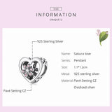 925 Sterling Silver Sakura Love Zircon Charms Bead Pendant Bracelet Necklace