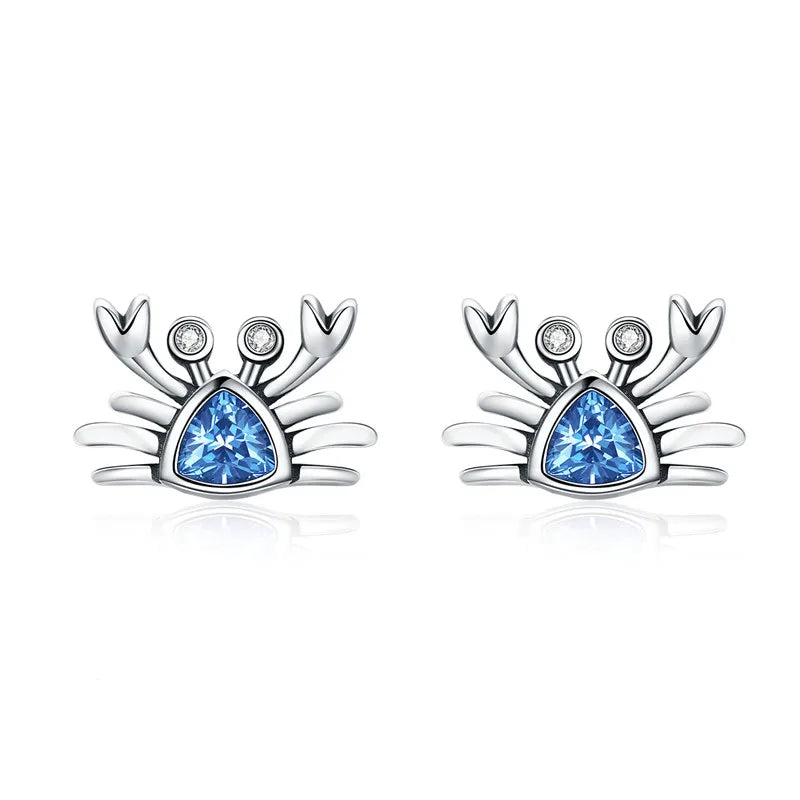 925 Silver Crab Mermaid Tail Goldfish Stud Earrings for Women