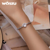 925 Silver Zircon Bracelet Bangle Heart Stone Jewelry