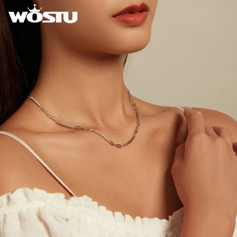 925 Silver Square Zircon Necklace for Wedding