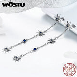 925 Silver Star Long Earrings CZ Dangle Earrings Women Silver 925 Jewelry