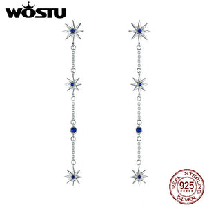 925 Silver Star Long Earrings CZ Dangle Earrings Women Silver 925 Jewelry