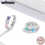 925 Silver Colorful Paws Rainbow Love Stud Earrings For Women