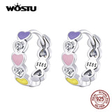 925 Silver Colorful Paws Rainbow Love Stud Earrings For Women