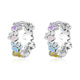 925 Silver Colorful Paws Rainbow Love Stud Earrings For Women