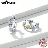 925 Silver Colorful Paws Rainbow Love Stud Earrings For Women