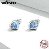925 Silver Colorful Zircon Heart Stud Earrings Women Wedding Jewelry Gift
