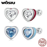 925 Silver Colorful Zircon Heart Stud Earrings Women Wedding Jewelry Gift