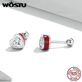 925 Silver Colorful Zircon Heart Stud Earrings Women Wedding Jewelry Gift