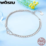 925 Silver Double Layer Heart Bracelet Adjustable Chain Fine Jewelry