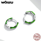 925 Sterling Silver Green Bamboo Ear Buckles Stud Earrings For Women