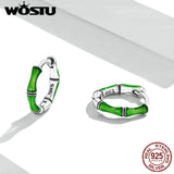 925 Sterling Silver Green Bamboo Ear Buckles Stud Earrings For Women