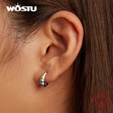 925 Silver Rainbow Chequered Stud Earrings Women Party Jewelry CQE1351