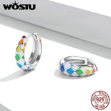 925 Silver Rainbow Chequered Stud Earrings Women Party Jewelry CQE1351