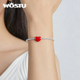 925 Silver Red Pink Love Heart Charm Beads for Bracelet DIY Jewelry