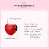 925 Silver Red Pink Love Heart Charm Beads for Bracelet DIY Jewelry