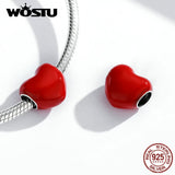 925 Silver Red Pink Love Heart Charm Beads for Bracelet DIY Jewelry