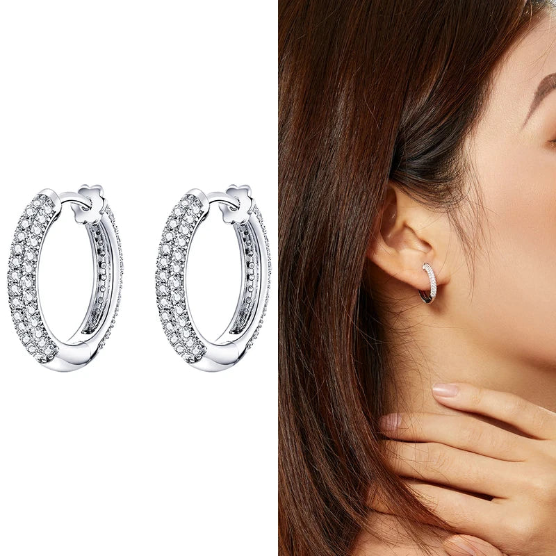 925 Silver Round Beads Zircon Star Ear Studs